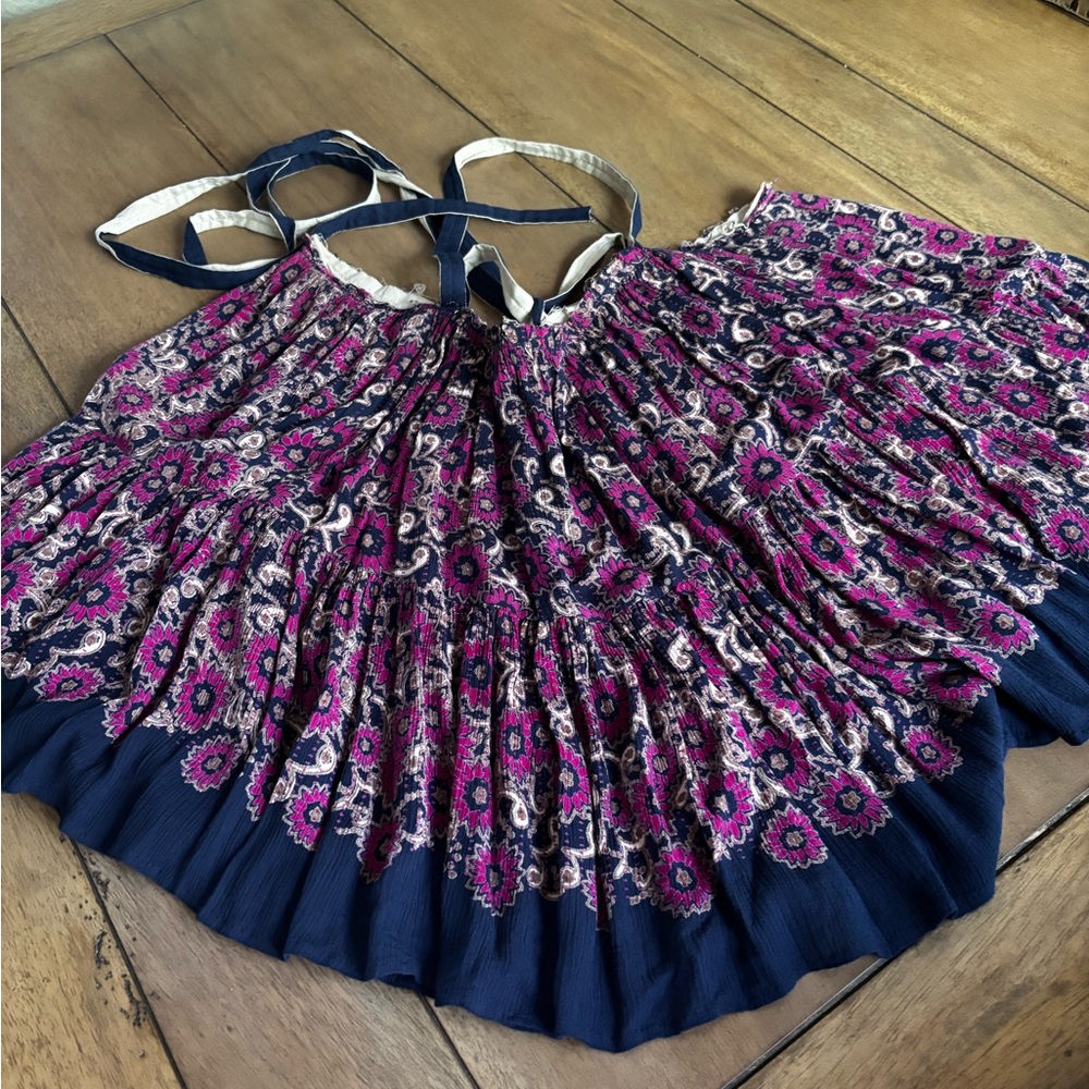 Floral Print Navy & Magenta Tiered Tank Top